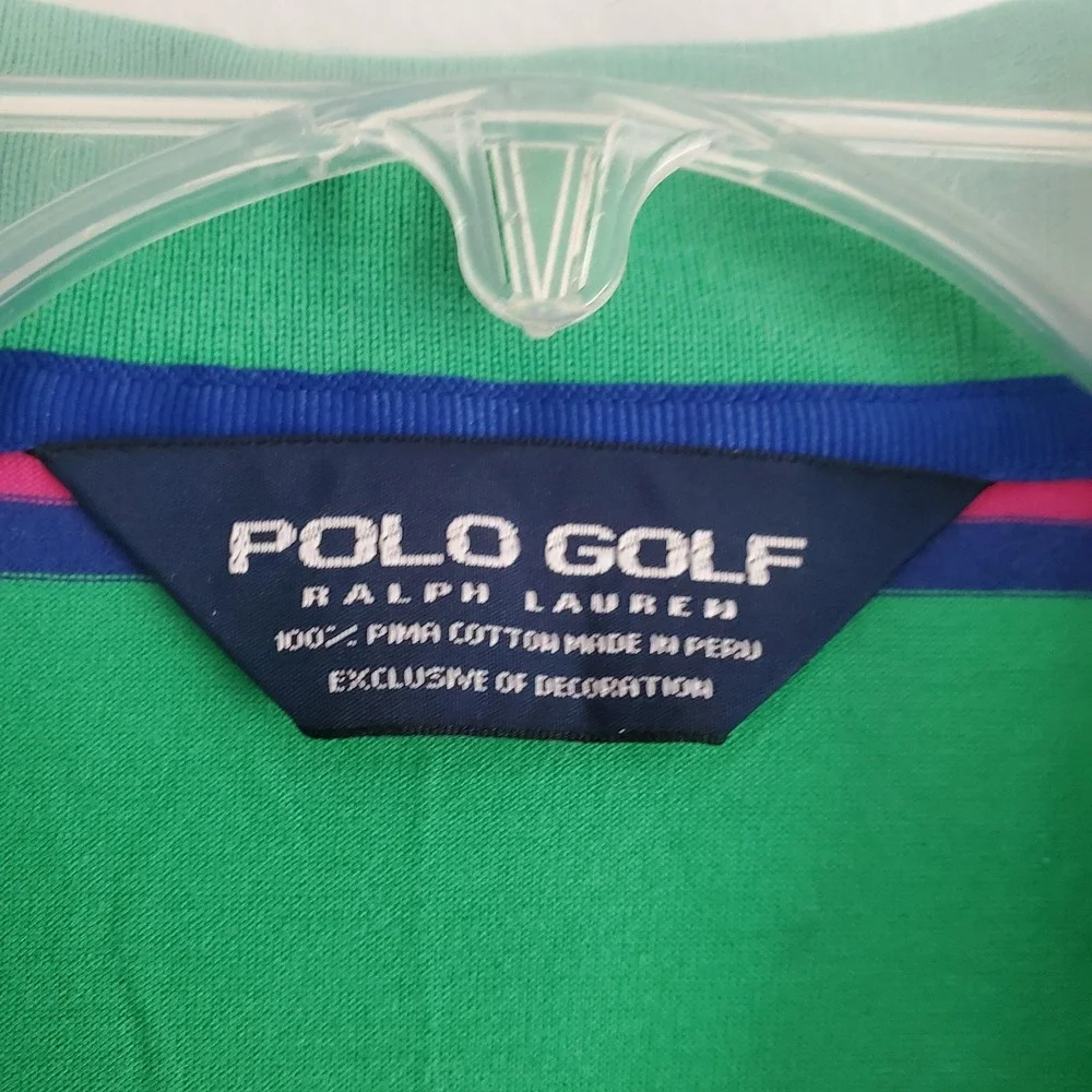 Polo Golf Ralph Lauren Polo Shirt Mens XL Green Pink Blue Striped Lakewood‎ Pima